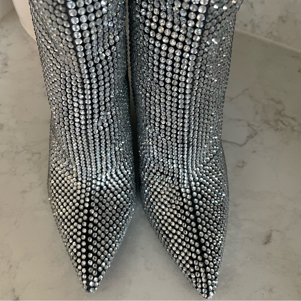 Silver Embellished Knee-High Wedge Boot - Women - Picture 4 of 12